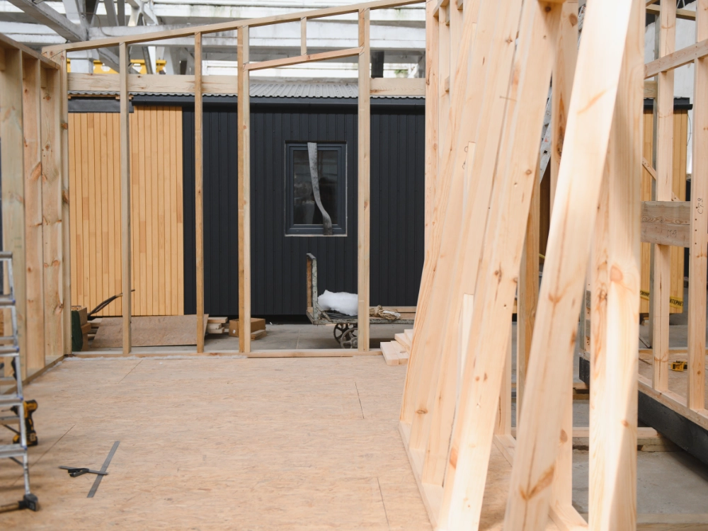 House extension construction with timber framing and structural building work